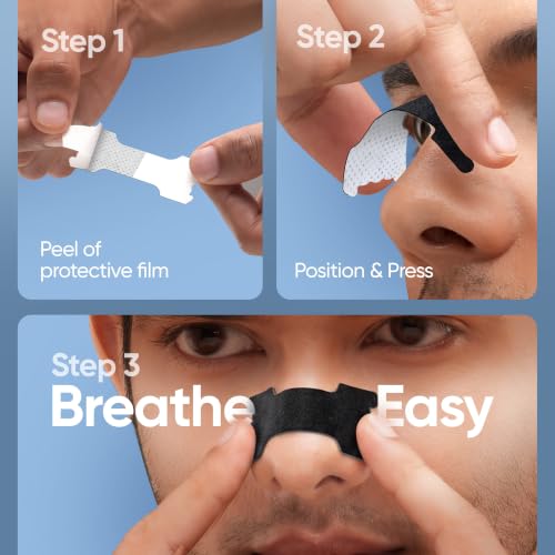 Image of Frido Nasal Strips Pro for Easier Breathing, Better Sleep, Drug-Free Congestion Relief & Reduced Snoring, Sweat-Resistant Black Non-Woven Nose Strips with Superior Adhesion, Pack of 30