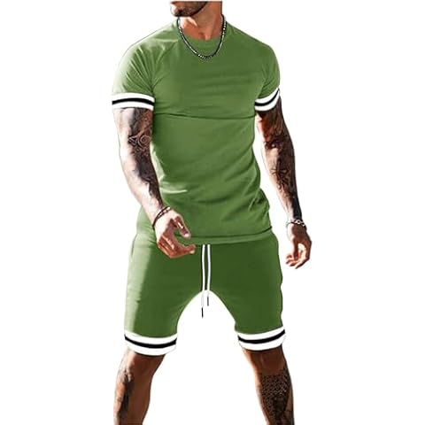 congluoki Mens Short Sets 2 Piece Outfits Fashion Short Sleeve Summer Tracksuits Casual Set with Pockets Green S Cover