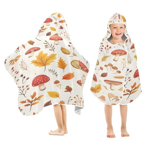 Kigai Leaves Mushroom Hooded Beach Towel for Kids Soft Absorbent Quick Dry Bath Towel with Hood Lightweight Toddler Shower Pool Bath Wrap for Boys Girls
