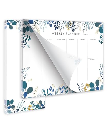 Weekly Planner Notepad Tear Off Set of 2 Weekly Calendar Pad 52 Undated To Do List Notepad Sheets Desk Planner Planning Pads Productivity Tracker for Work Goals Notes Schedule Ideas Floral Blue