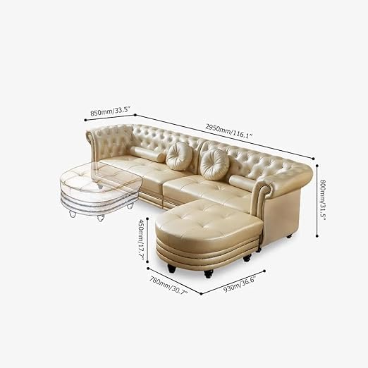 Image of Modern Classic 6 Seater Sofa Set Couch Fabric & Leatherette Tufted 2+2+1+1Footrest Chesterfield Sofa Living Room and Office (Beige2) | Premium Material