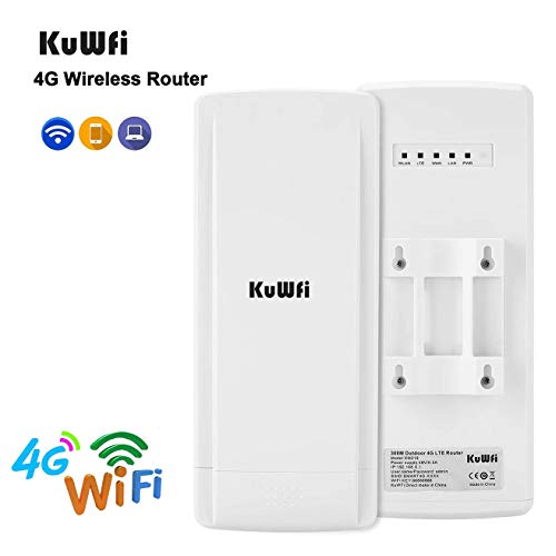 KuWFi Outdoor 4G LTE WiFi Router with 48V POE Adapter Outdoor Waterproof 4G LTE CPE Router with Sim Card Slot Gateway/Bridge/Wireless ISP Mode Support B2/B4/B5/B12/B17 Network Band AT&T/T Mobile