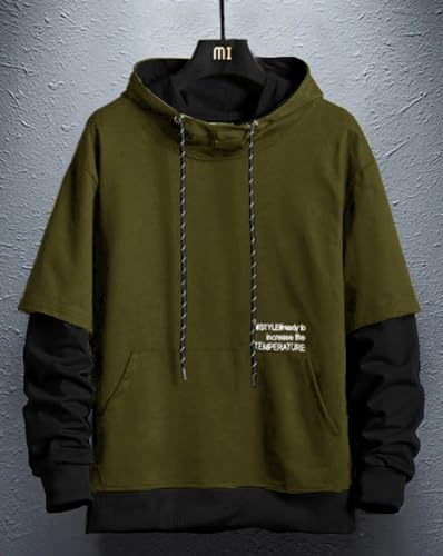 Image of EYEBOGLER Men's Cotton Blend Colorblocked Hooded Neck Full Sleeves Regular Fit Sweatshirt