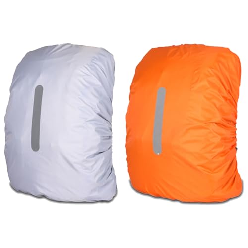 Paquete de 2 fundas impermeables para mochila de 15 L a 25 L, funda para lluvia, protector de mochila con tira reflectante para exteriores, viajes, senderismo, montañismo, mochila impermeable
