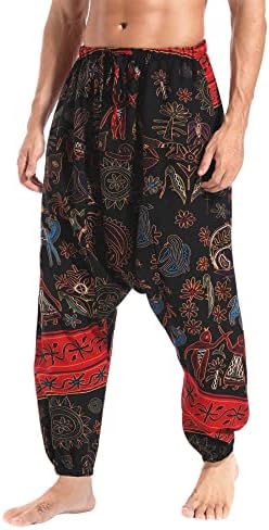 perdontoo Men's Drawstring Cotton Loose Boho Aladin Yoga Harem Pants Unisex Trousers (38, Style 6)