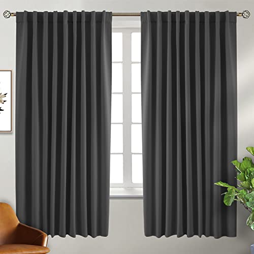 BGment Rod Pocket and Back Tab Blackout Curtains for Bedroom - Thermal Insulated Room Darkening Curtains for Living Room, 2 Window Curtain Panels (70 x 63 Inch, Dark Grey)
