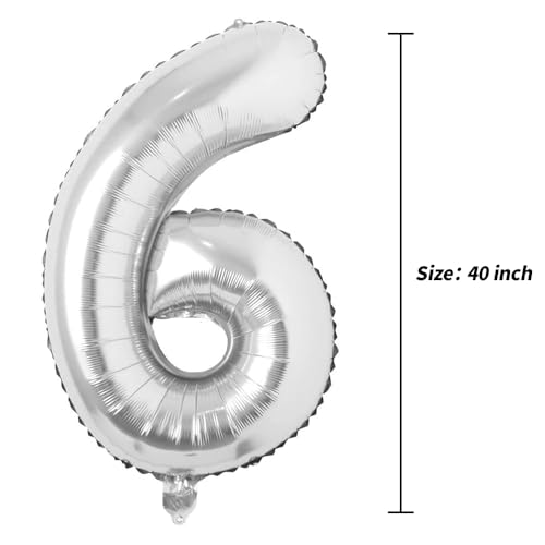 Image of 40 inch Letter Balloons Silver Alphabet Number Balloon Foil Mylar Party Wedding Bachelorette Birthday Bridal Shower Graduation Anniversary Celebration Decoration can fly with helium (number 6)