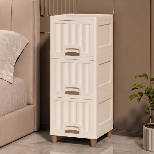 Image of 3 Tier Wardrobe Organizer for Clothes | Foldable Closet Organizer | Multipurpose Kitchen Storage Rack | Stackable Cabinet | Space Saving Almirah for Living Room (Ivory)