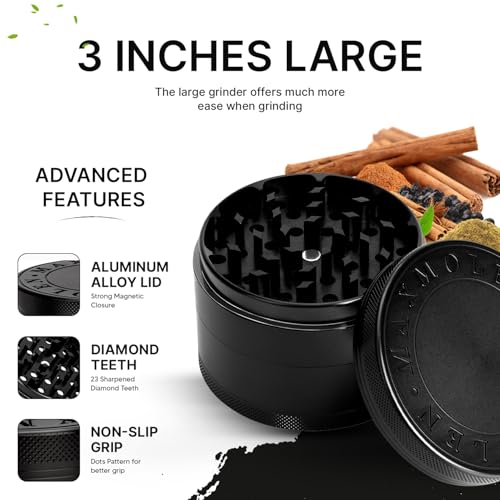 Dual Purpose 3\" Inch Large Spice Dual Grinder, Including Fine Grind Plate & Medium Standard Grind Plate