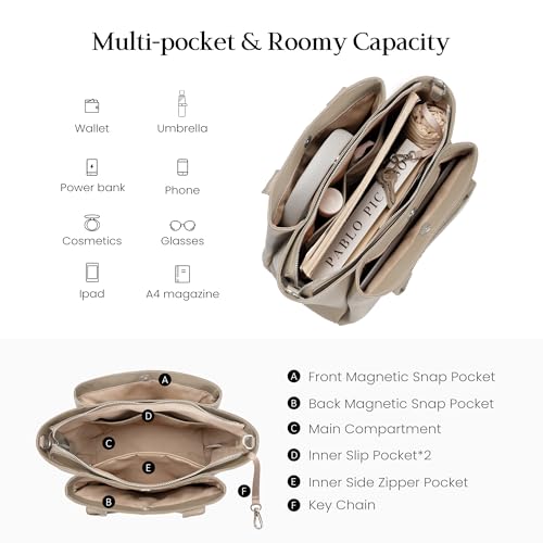 Image of befen Genuine Leather Satchel Purses for Women, Triple Pocket Designer Medium Top-handle Crossbody tote Shoulder Handbag