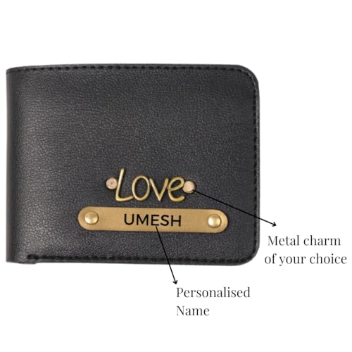 Image of ncgifts Men's Customized Wallet I Personalised Slim Stylish Leather Purse with Name & Charm I Unique Birthday Anniversary Gift for Men Boy Love Husband Employees Clients (Black)