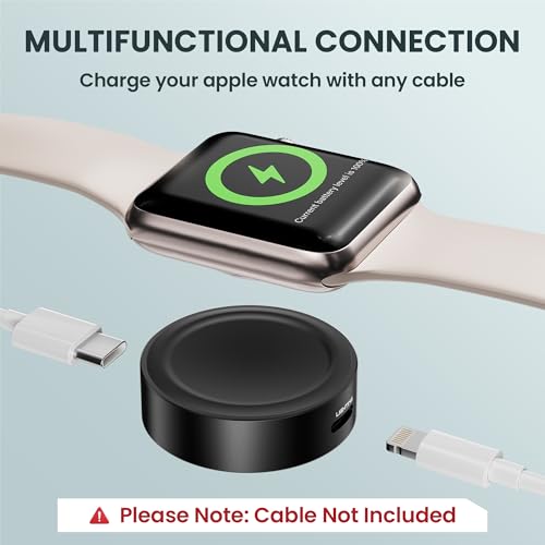 Image of RUXELY Magnetic Charger Adapter for Apple Watch,5W Portable Wireless Fast iWatch Charger with USB C & iPhone Power Port,Short Apple Watch Charging Cable for iWatch Series 11 10 9 8,Ultra 3,42 /46 /44mm