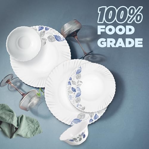 Image of Treo by Milton Opalware Aurelia Lunis Dinner Set of 18 | Serving for 6 | Microwave & Dishwasher Safe | Bone-Ash Free | Tempered Toughness | Plates & Bowls | Crockery Set for Dining & Gifting | White