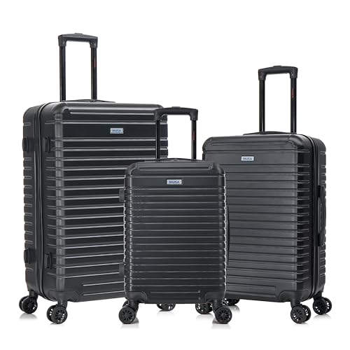 InUSA DEEP Luggage Set with Dual Spinner Wheels and Studs | Spacious Travel Suitcases with Ergonomic Handles | (20/24/28) 3 Piece Hardside Luggage Set | Black