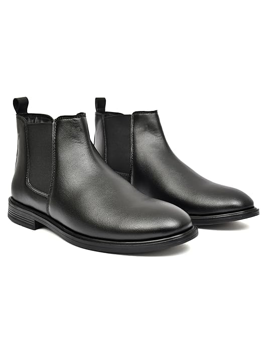greatech fashions Men’s Chelsea Boots | Premium Leather Slip-On Ankle Boots for Men | Classic Elastic Side Boots with Cushioned Insole & Durable Sole | Formal & Casual Wear (Black, IND, UK Footwear Size System, Adult, Men, Numeric, Medium, 6)-picture-5