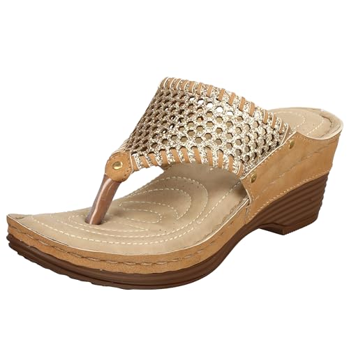 Image of XE Looks Women's Comfortable Orthopedic Slippers | Lightweight Wedge Heel with Elegant Gold Detailing | Cushioned Footbed Doctor Slippers For Girls & Women