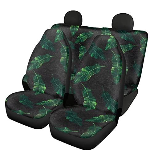 Image of Modysero Tropical Leaves Print Car Seat Cover Full Set for Men Women Breathable Soft Full Coverage Auto Seat Covers Custom Elastic Easy Install Car Accessories for Car SUV Truck