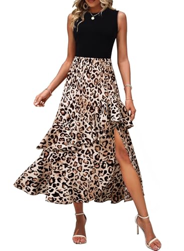 Image of Dokotoo Women's 2026 Sleeveless Spring Summer Dresses Casual Boho Crewneck Floral Boho Cocktail Party Dresses