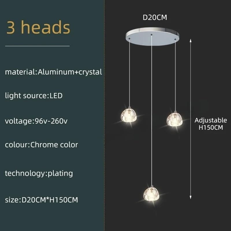 Nordic Design Schody Kryształowy żyrandol Wiszący, Duplex żyrandol Loft, luksusowe oświetlenie LED (3 głowice, ciepłe światło)