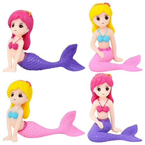 yueton 4PCS Resin Mini Mermaid Figures Cute Mermaid Miniature Figurines Mermaid Cake Topper Cake Decorations Micro Landscape Decorations Fairy Gardens DIY Ornaments Decorations