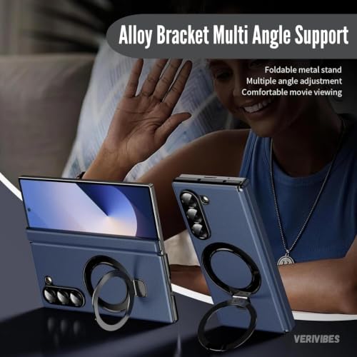 Image of Premium Leather Texture Case Compatible with Samsung Galaxy Z Fold 8 Ultra | Magnetic Ring Kickstand | 360 Hinge Protection | Slim Shockproof Back Cover |Wireless Charging Support -NavyBlue