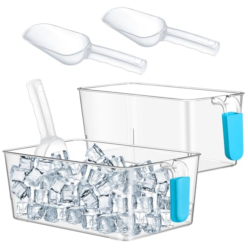 Image of Havawish Ice Storage Bin and Flexible Scoop Set Plastic Freezer Bin with Pull out Handle Storage Bucket Clear for Container with Scoop(Light Blue,10.83 x 7 x 4.33 In,10.83 x 4.92 x 4.33 in,Classic)