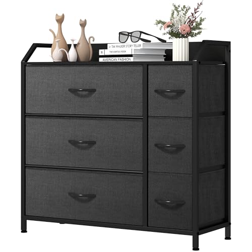 YITAHOME Comoda 6 Cajones,Cajonera de Tela,Sinfonier,Robusta Estructura metálica,Negro Gris