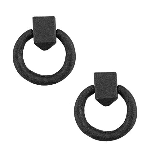 Renovators Supply Manufacturing Black Cast Iron Cabinet Drawer Ring Pull Mission Antique Drop Style 1-7/8 in. RSF Rust-Resistant Powder Coat Finish Pack of 2