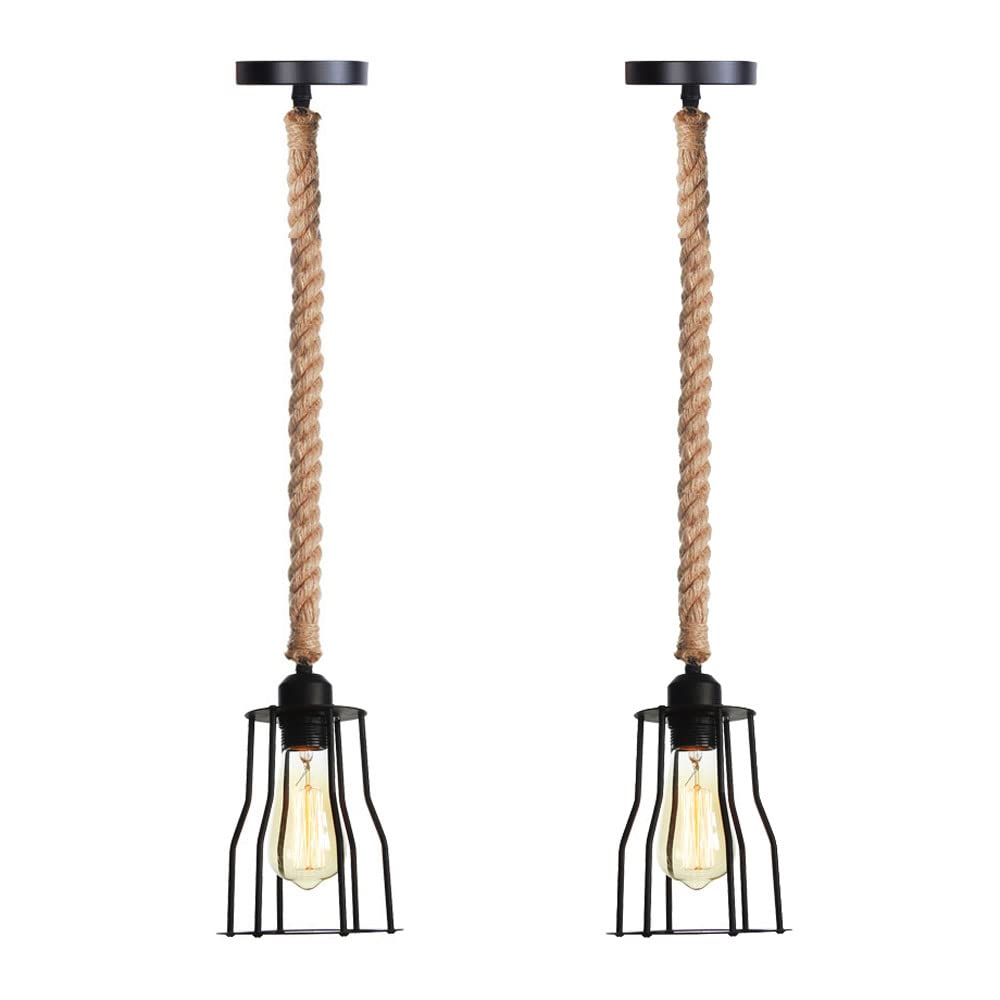 FYZDLAOR Vintage Industrial Wrought Iron Pendant Light,Hemp Rope Pendant Light,for Living Room Bedroom Cafe Teahouse Bar Dining Room Club（E27）