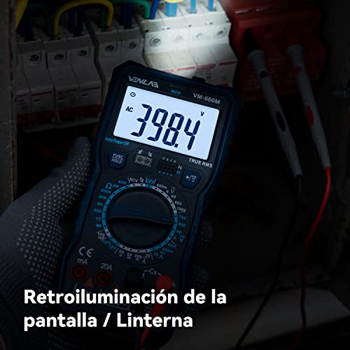 Miniatura 5 de Venlab Multímetro Con Rango Manual, True Rms Multímetro Digital 6000 Cuentas, Polimetro Medición De Corriente Tensión Capacitancia Resistencia Frecuencia Ciclo De Trabajo Ncv Hfe Continuidad