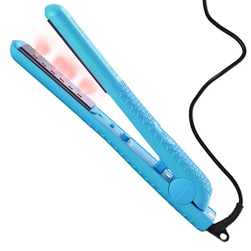 HerStyler LED Ceramic Flat Iron - Boost Hair Growth with This Hair Straightening Iron - Infrared Flat Iron to Protect Hair - Anti-Static Flat Iron - A Delightful Tool for Silky Hair (Blue)