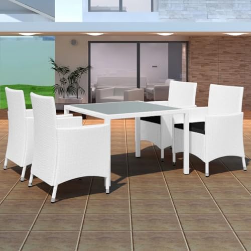 Sophrelle Salon de Jardin 5 pcs Résine tressée Blanc-crème,Salons de Jardin,51.4kg-42502