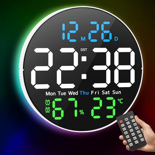 Amazon.co.jp: LED壁掛け時計 温度計湿度計 自動感応夜光 ルミナス