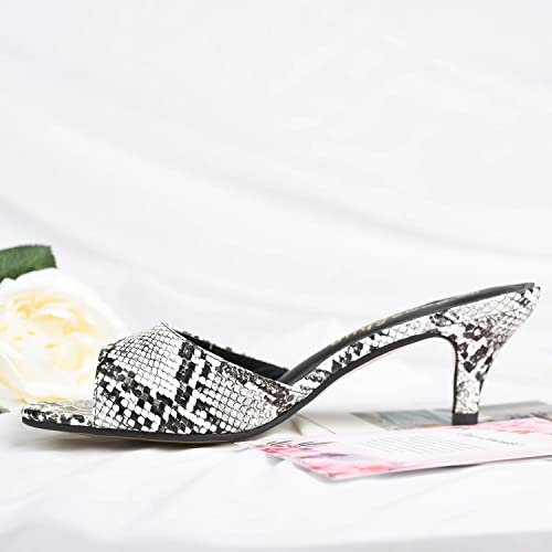 Comeshun Women Low Kitten Heel Mules Slip On Sandals Peep Open Toe Dress Pumps Comfy Sexy Shoes White Snake Prints Size 8 #TOP5