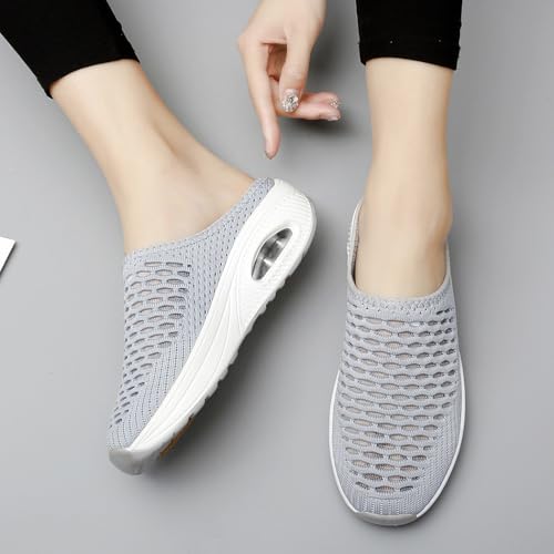 VOODUE Hatmeo Women Orthopedic Slippers, Diabetic Breathable Arch Support Shoes, Mesh Woven Orthopedic Breathable Soft Shoes Sneakers for Swollen Feet Women(Grey,US 6)4
