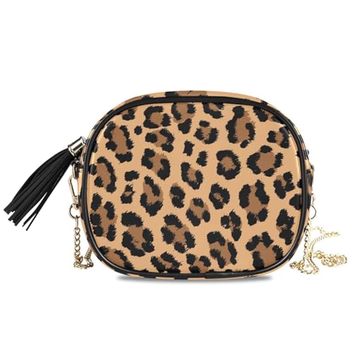 Women's Brown Leopard Animal Print Crossbody Bag, Satchel Handbag with Adjustable Chain Strap, 7.48x5.9x3.54in