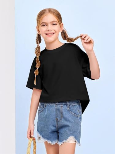 Girls Fashion Raw Hem Oversized T Shirts Summer Short Sleeve Tops Tees Shirt 5-14 Years4
