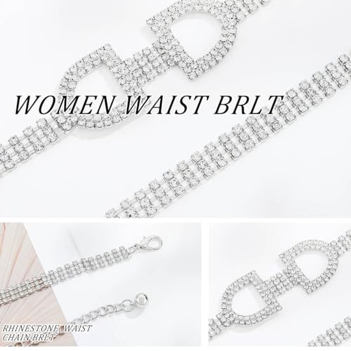 CanB Women Waist Belt Rhinestone Chain Belt Silver Thin Belts for Dress4
