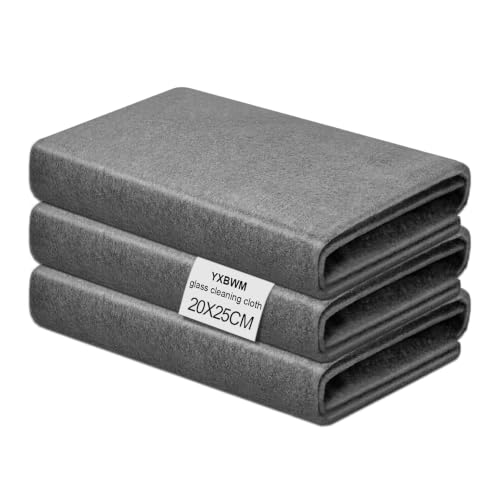 YXBWM 3-Pack Glass Cleaning Cloths - Streak-Free Microfibre Cloth for Windows Mirrors TV Screens Car & Home (20 x 25 cm)