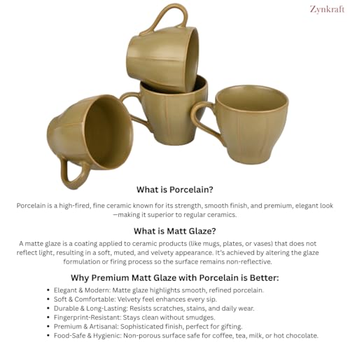 Image of Ceramic Tea Cup | Coffee Mug Set of 4 - Matte Finish Stoneware Tea Cups, Microwave & Dishwasher Safe, Elegant Daily Use Cups for Home & Office, Capacity - 200ml Each (Pista Green)