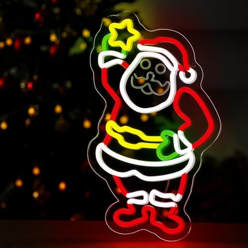 Image of Xuhal Christmas Santa Claus Neon Sign LED Christmas Light up Sign Santa Claus Neon Light USB Powered Acrylic Home Wall Decor for Xmas Party Bedroom Living Room Cafe Bar Outdoor Decorations
