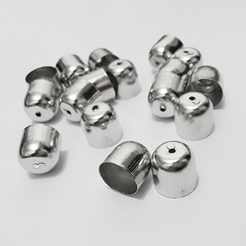 50Pcs Tassel Caps Charms Crimps End Beads Caps Leather Cords Buckle Tip (12X12Mm, Rhodium Plated) #TOP2