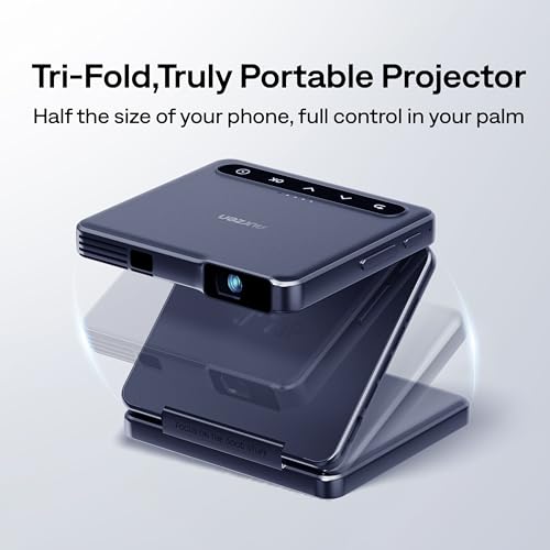 Image of Aurzen ZIP Tri-Fold DLP Truly Mini Projector, Pocket Size, Zero-Lag Focus, One-Click Screen Mirroring, Full-Screen Mode, Type-C Fast Charging, 5,000mAh Battery, Indoor Outdoor Portable Projector, Blue
