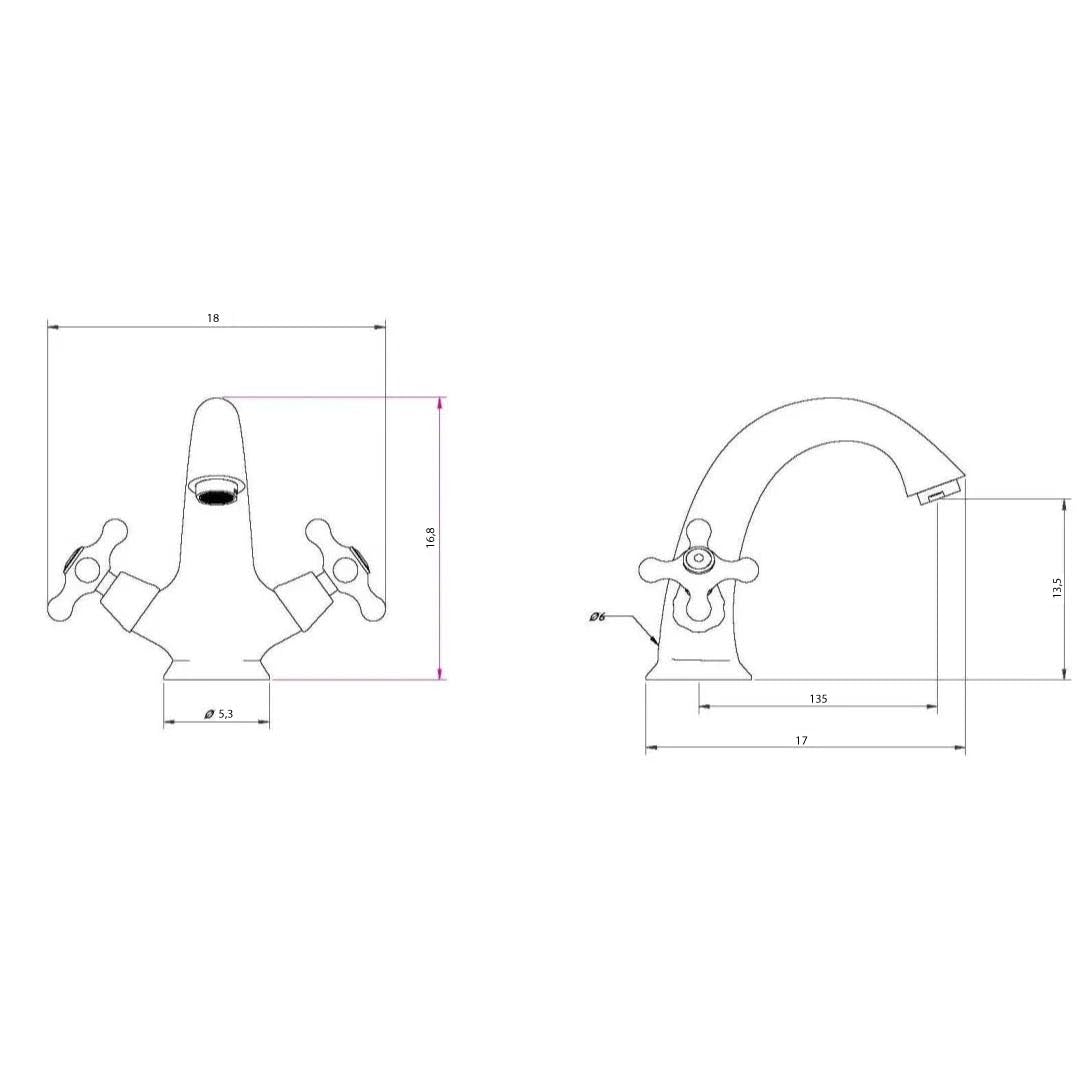 Kiamami Valentina - Set Rubinetti Bagno Stile Retrò | Miscelatore Lavabo, Bidet e Vasca | Finitura Cromata Elegante | Manopole a Croce