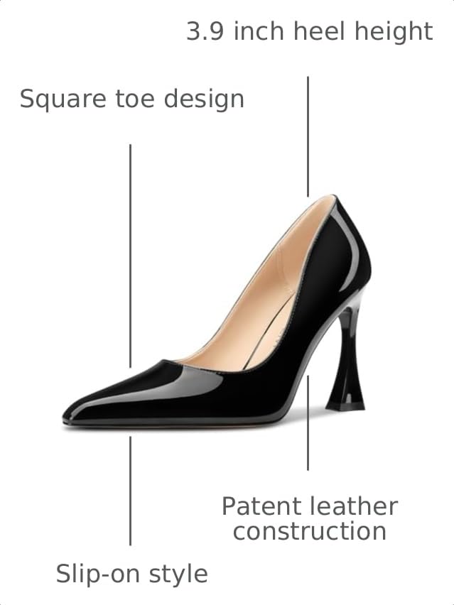 Image of HDEUOLM Womens Stiletto High Heel Square Toe Pumps Slip-on Office Dress Patent Leather 3.9 Inches Heels