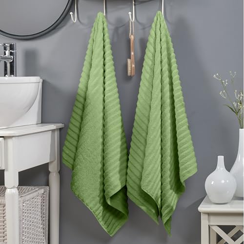 Image of Elegant Comfort 100% Turkish Cotton Corduroy Ribbed Luxury Soft 2 Pack Bath Towels 27 x 54 Inch - Ultra Plush, Absorbent, Quick Dry, Hotel Spa Quality Towels for Bathroom Essentials, Sage