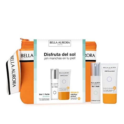 BELLA AURORA - Pack BIO10 Forte Sensitive 30ml + UVA Plus Protect 50ml, Serum Anti-Manchas Intensivo, para Manchas Oscuras y Pieles Sensibles, Protector Solar Antimanchas, Unifica el Tono