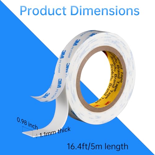 Image of Double Sided Foam Tape Heavy Duty 1 inch x16.5Ft | PE Strong Adhesive Tape | Vibration Resistant | for Indoor /Outdoor Paint Wall Mounting Picture Hanging Poster | Damage-Free (1in /25mm x16.5Ft)
