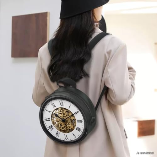 Image of Women Novelty Round Clock Shape Zippered Clock Purses for Women Tote Handbag Shoulder Bag, Gift for Mom Girlfriend