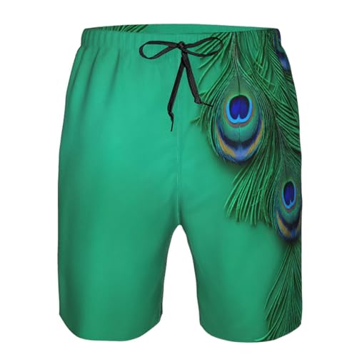 Green Peacock Feather Print Stylish Beach Shorts Swim Trunks Lightweight Breathable Summer Outdoor Activities4